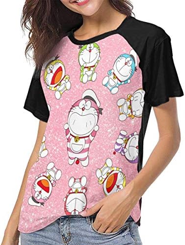 Huiliyuanshiye Design Womens Cute Doraemon T-Shirts Baseball Short Sleeves Top Tee