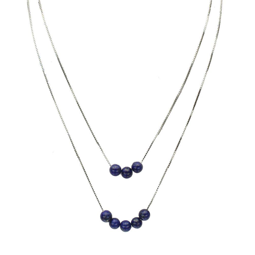 20+2 Extender 2-Strand Blue Lapis Stone Beads Sterling Silver Box Chain Necklace