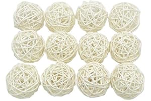 Fascola 12pcs Multi Colors Wicker Rattan Balls, Garden, Wedding, Party Decorative Crafts, Vase Fillers, Rabbits, Parrot, Bird Toys (White, 3CM)
