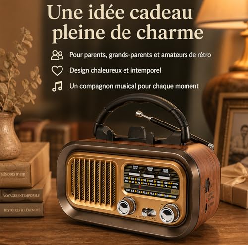 Portable Bluetooth AM/FM/SW Radio 1200mAh Rechargeable Vintage Radio with USB/TF Card/TWS, D Battery Operated Radio for Home, Garden, Camping and Elderly