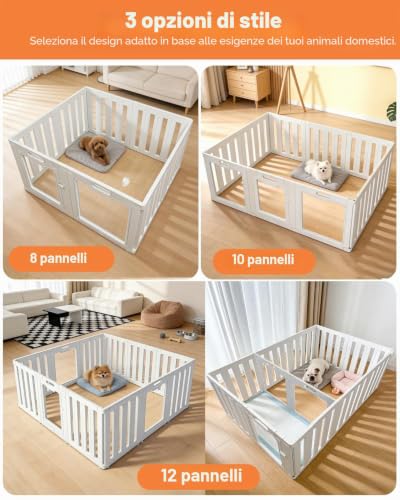 Indoor Dog Fence Acrylic 100×60cm, 8 Panels Folding Dog Fence, DIY for Small Medium Dogs, Cats and Rabbits, Plastic Fence for Indoor Use, White