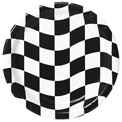 Creative Converting 429944 Black and White Check Round Dinner Paper Plates, Multicolor