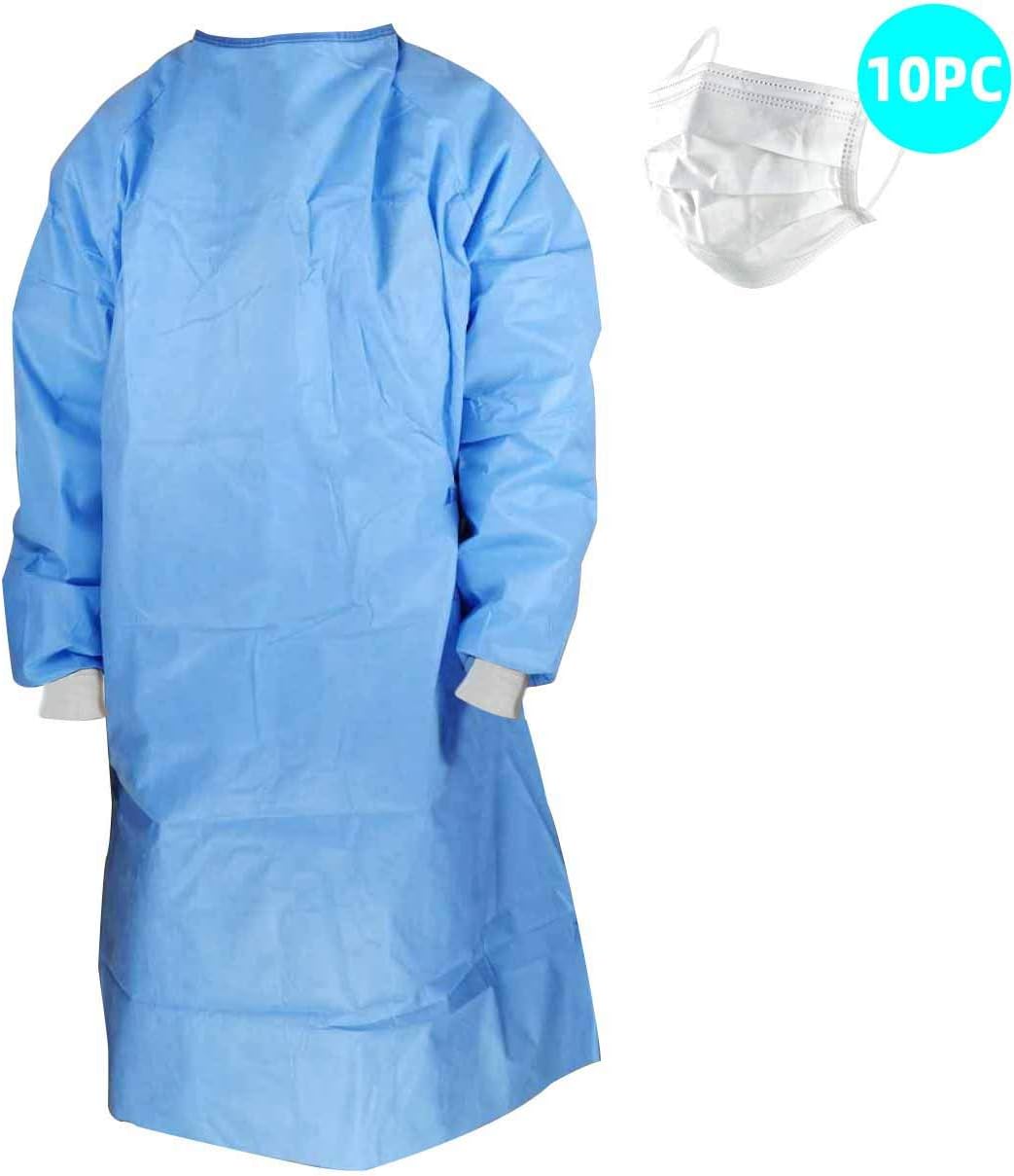 Medical Isolation Gowns. Blue Protective Gowns with Long sleeves, Neck and Waist ties. Non-sterile examination gowns. Spunbonded Polypropylene. Latex-free. … (white)