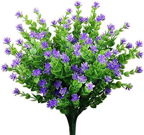 LUCKY SNAIL Artificial Fake Flowers, Faux Outdoor UV Resistant Boxwood Shrubs Plants, Lifelike Plastic Silk Flowers for Indoor outdoors Home Office Garden Wedding Sidewalk Trim Decor,4 Pcs(Purple)