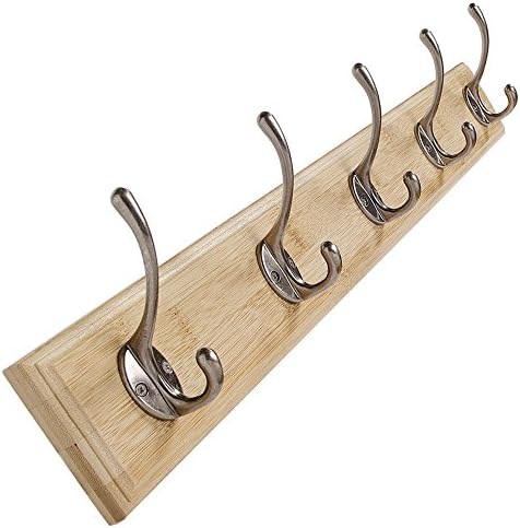24 Inches Wall-Mounted Bamboo Coat Hooks, Heavy Duty Towel Bag Key Holder Hanger Hook Rack for Entryway Bathroom Bedroom (Wood)