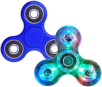 Mafun LED table Toy EDC 2 Pack Hand Spinner, High Speed Bearing - 2-3 Mins Of Smooth Spinning, For Adult Children, Stress Relief, ADD, Anxiety, Autism Sensory (Blue and Crystal)