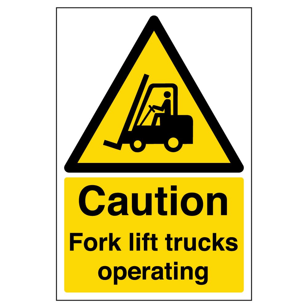 V Safety Caution Fork Lift Trucks Operating Warning Sign - 200mm x 300mm - 2mm Rigid Plastic — image 1