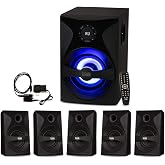 Goldwood Bluetooth 5.1 Surround Sound Home Theater Speaker System with LED Display, FM Tuner, USB/SD Inputs - 6-Piece Set with Remote Control, Black
