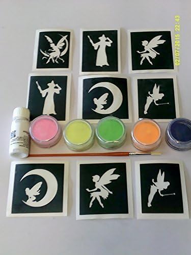 Fairy Glitter tattoo set incl 30 x stencils + 5 glitter colors + glue fairies Tinkerbell Christmas present