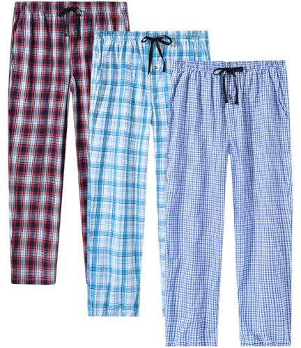 MoFiz Men's Pajama Bottom Pants Cotton Plaid Slpeepwear Loungewear Pants House Wear 3-PACK Size 2XL Image
