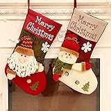 QBSM Christmas Stockings, 17'' Xmas Stockings Set of 2 Character Santa, Snowman, 3D Plush Rustic Stocking with Burlap Cuff, Party Favor Supplies for Kids Fireplace Decorations