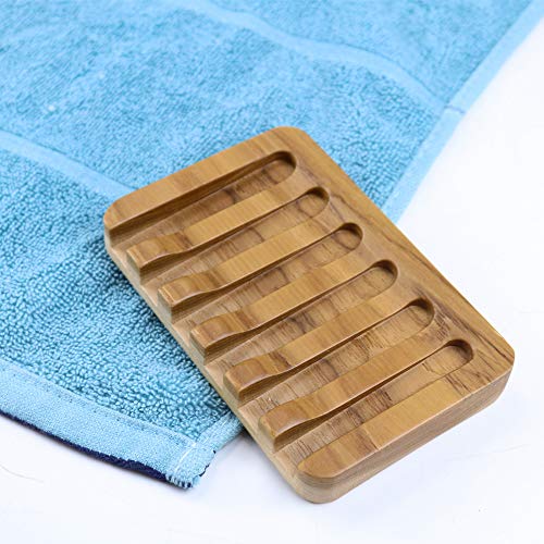 HTB Teak Soap Dishes with Waterfall Design, Wood Soap Holder, Soap Tray for Bathroom, Kitchen, Sinks and Counter Top