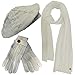 Cable Knit Beret Hat Scarf & Glove Matching 3 Piece Set Set