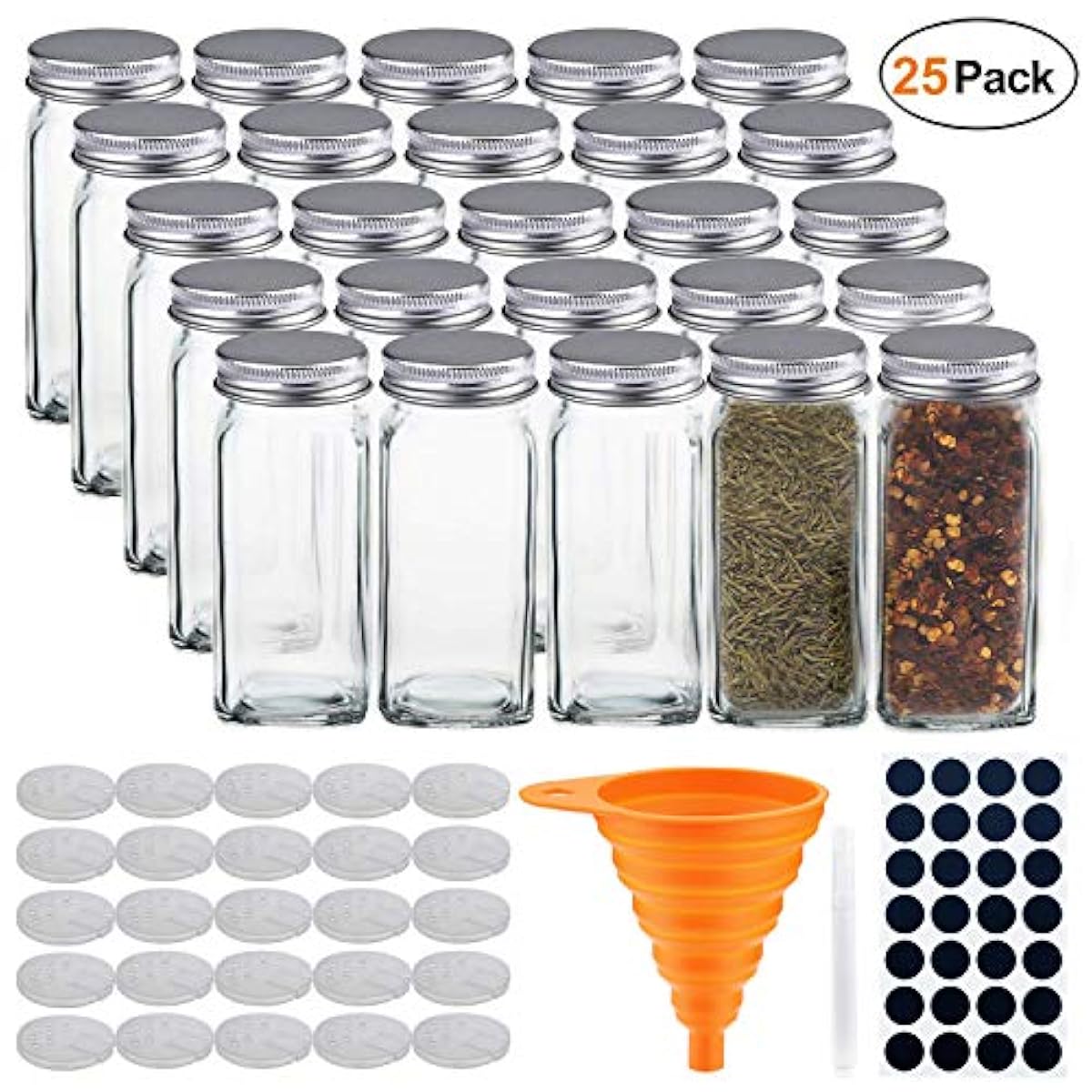 25 Condiment Pots Glass Spice Jars Containers With Square Empty 4oz