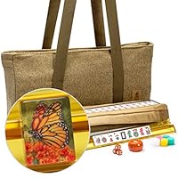 Yellow Mountain Imports American Mahjong Set, Papillon Tiles with Olive Green Soft Case - All-in-One Racks with Pushers, Dice, Wind Indicator & Wright Patterson Scoring Coins