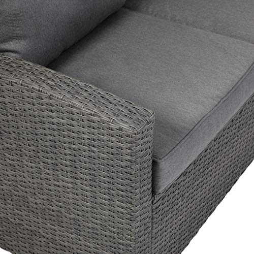 greemotion Lounge-Set Puri, anthrazitfarbenes Gartenmöbel-Set aus Polyrattan, Design-Sitzgruppe für in- und outdoor, inkl. Kissen in Grau – Bild 8