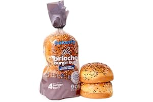 Bakerly, The Brioche Pre-Sliced Burger Buns With Tuxedo Sesame Seeds, Pack of 2, 4-Count (8 Total Brioche Burger Buns)