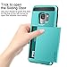 Vofolen Cover for Galaxy S9 Case Wallet Card Slot Holder Sliding Hidden ID Pocket Dual Layer Heavy Duty Protection Rugged Hard Shell TPU Bumper Armor Protective Case for Samsung Galaxy S9 Sky Blue