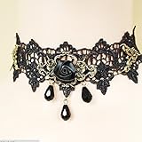 MgMi® Black Rose Flower Lace Gothic Lolita Beads Pendant Choker Necklace