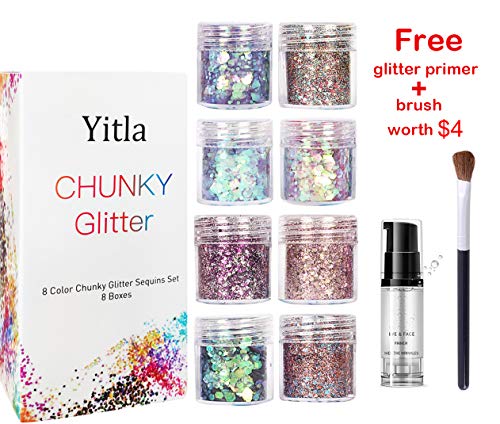 image for Yitla Body Glitter,8 Colors Holographic Chunky Glitter Festival Glitte