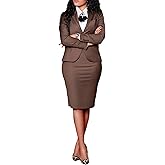 Ptorlio Women’s 2 Piece Outfits Blazer Suit Long Sleeve Work Business Office Jacket Midi Pencil Skirt Set