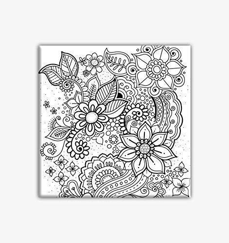 Paintings - Floral Coloring Canvas For Adults, Stretched primed canvas 8 x 8 Inches |Premium Handmade Coloring Canvas | Art and Sip Party, DIY Kit, Party favor | Easy & fun drawings to color | Wall Art