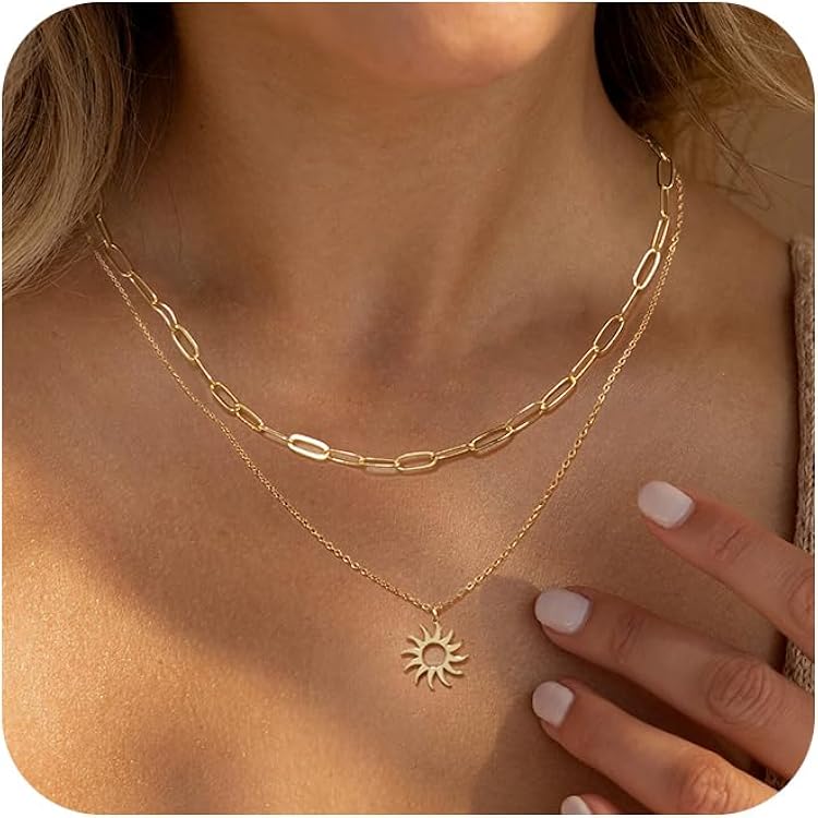 Collier Femme Triple Superposition Trombone - Plaqué Or 14k, Longueur Réglable Jusqu'à 47 Cm (or/argent/rose)
