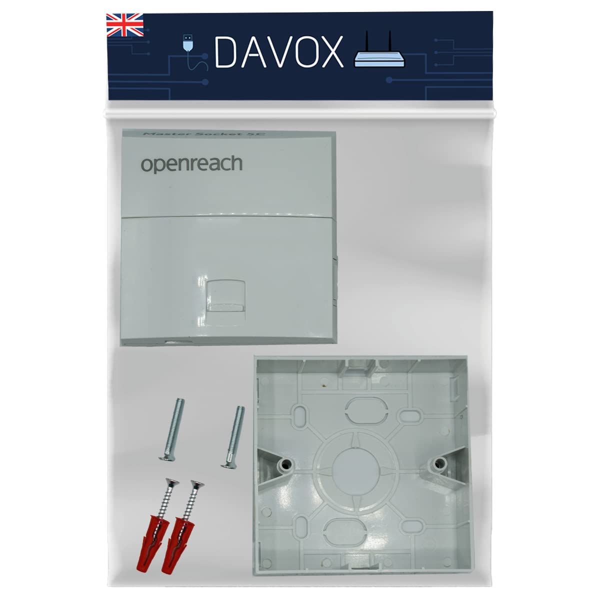 DAVOX Genuine BT Openreach NTE5c MK2 Main Master Telephone Socket + Single Gang Back Box for Surface Wall Plate Mounting with Tool less IDC Cable Connections (NTE5 c Faceplate + Backbox)