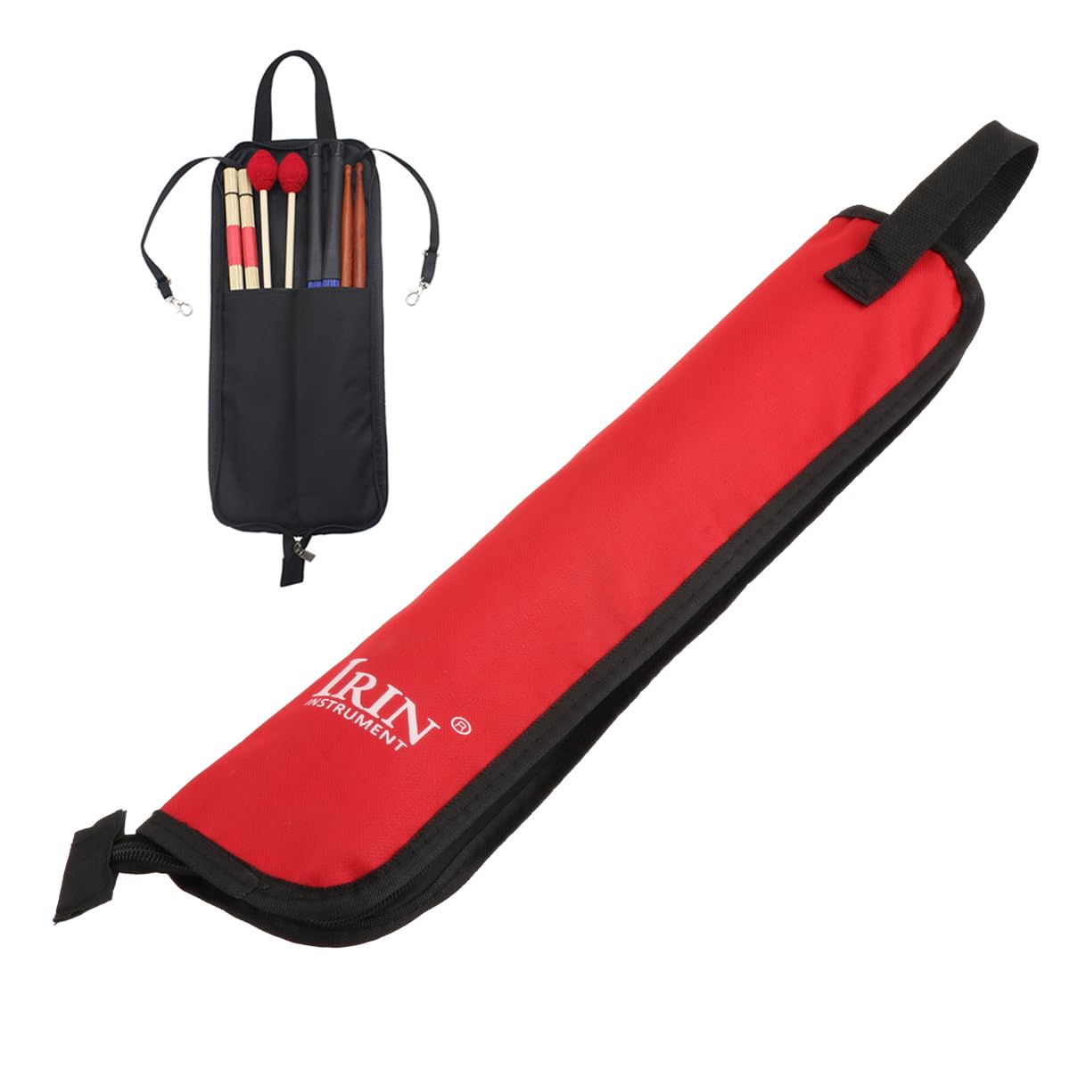 COZLYNX Drum Sticks Holder Bag Drumstick Holder Percussion Drum Mallet Oxford Carrying Case with Floor Tom Hooks for Drumsticks, Mallets, Beginners in Band (Red)