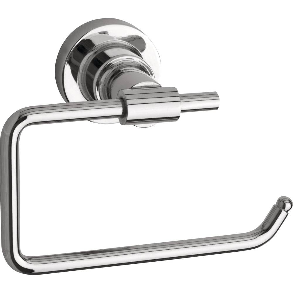 tesa LUUP Toilet Paper Holder - No Drill Chrome Plated Metal Toilet Roll Holder Without Lid for Bathrooms and Guest Toilets - Includes Removable Glue Solution