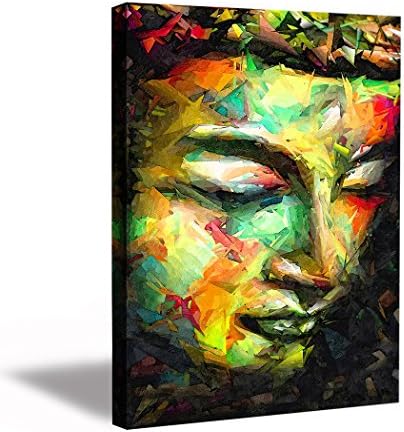 Ruoya Arts 24x36 Inches Colorful Artistic Buddha Head Portrait Wall Art Stretched Canvas Print Ready to Hang for Home Decoration