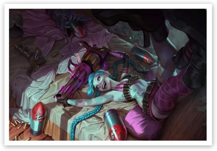 Ionia Anime League of Legends Poster,Jinx (66),3D Print Wall Art for Living Room,Bedroom,College Dorm Home Decorations Giclee Oil Paintings,24x36 inch
