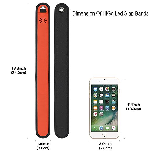 Higo LED Armband, Glow in The Dark Gift Item Reflective Running Gear LED Safety Lights Slap Bracelets for Night Walking (Orange 35cm) - Thumbnail 7