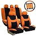 FH Group Automotive Car Seat Covers Breezy Flat Foam Padding Cloth Full Set Orange Seat Covers, Airbag and Split Rear Universal Fit Interior Accessories for Cars Trucks and SUV with Car Accessories