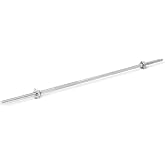 Amazon Basics Standard 60" Straight Barbell Bar, 1" Diameter, Chrome, Compatible with Standard 1-Inch Weight Plates, Non-Slip Grip for Home Gym