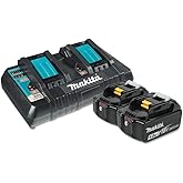 Makita Genuine 18V LXT Dual-Port Rapid Charger Starter Kit – Charges 2 x 5.0Ah Li-Ion Batteries in 45 Min