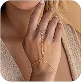 MODRSA Hand Chain Bracelet Gold Hand Chain Ring Bracelet Hands Chains Jewelry Rhinestone Pearl Handchain Finger Bracelets Non Tarnish Waterproof Trendy Dainty Bridesmaid Accessories