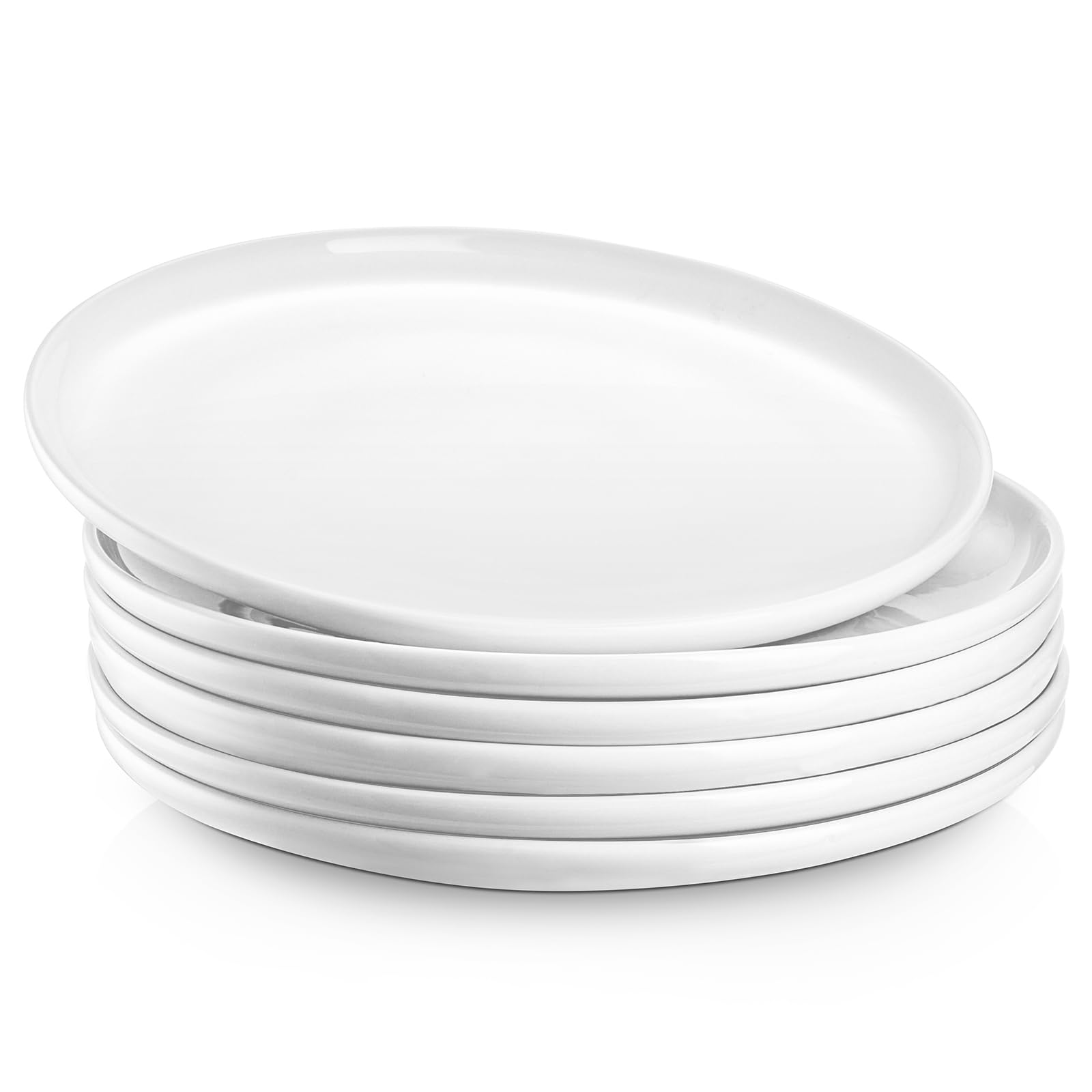 Photo 1 of Jassceram 8.5 Inch Small Dinner Plates Set of 6, Ceramic Plates for Salad, Snack, Dessert and Appetizer - Microwave, Oven and Dishwasher Safe, Scratch Resistant and Lead-free, White
