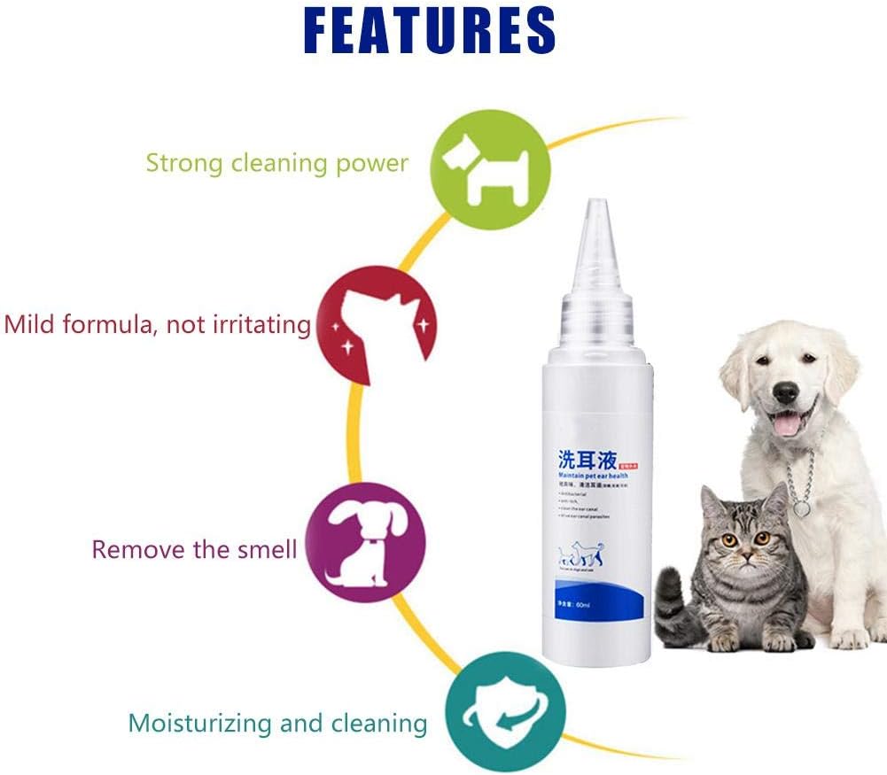 Amazon 耳洗浄液 ペット用 60ml 犬 猫用 耳 洗剤 クリスプイヤーウォッシュ 犬猫イヤークリーナー 感染症 有効な 処置 反細菌 非刺激性 耳炎 治療し ダニよけ 病気を防ぐ ペット用品 优悠屋 耳のケア 通販