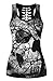 FISACE Women's Skull Print Hollow Out T-Shirt Crew Neck Sleeveless Plus Size Tank Top