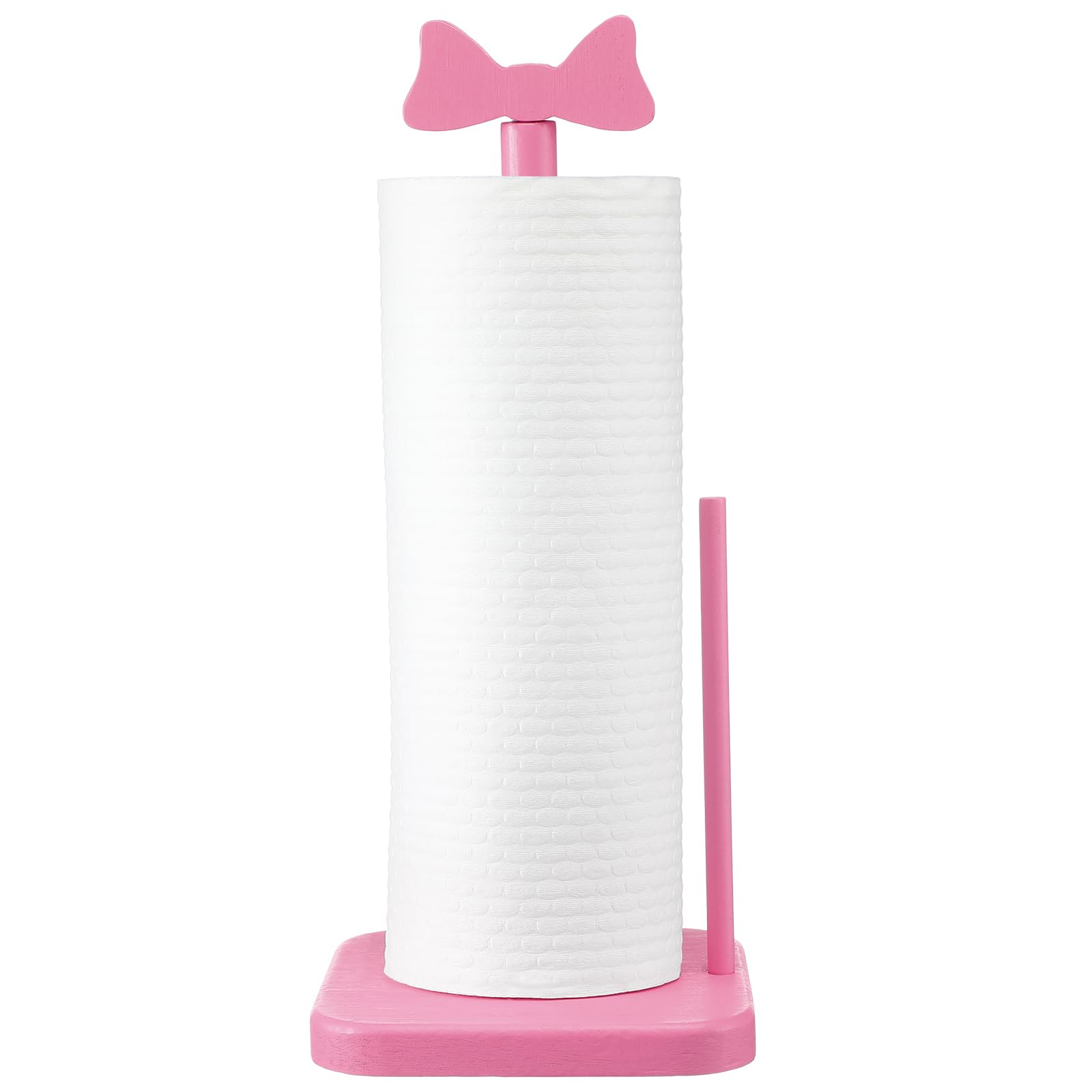 Photo 1 of Leinuosen Pink Bow Paper Towel Holder Coquettish Cute Bow Wooden Paper Towel Holder Pink Bathroom Countertop Accessories Kitchen Roll Stand Organizer Free Standing Apartment Decor Housewarming Gift