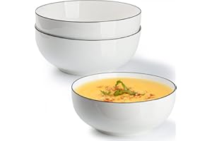 Hesen 60 oz Large Soup Bowl, Pho Bowls, Large Ramen Bowl Set of 3, 8 in Off White Porcelain Big Bowls…