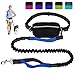 Hands Free Dog Leash for Running Walking Training Hiking, Dual-Handle Reflective Bungee, Poop Bag Dispenser Pouch, Adjustable Waist Belt, Shock Absorbing, Ideal for Medium to Large Dogs (Black W Blue)
