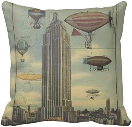 Vincent Vivi Fresh And Simple Home Pillow Steampunk Airships In The Sky Over New York City Pillow Case