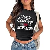 Tewmeu Cropped Cowgirl Outfits for Women Western Rodeo Crop Tops Cowboy Country Concert Graphic Tees