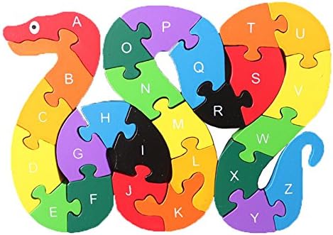 IQ Raiser Jigsaw Puzzle ABC Wooden Blocks Cute Snake Toys with 26 Solid Card for Toddlers Kids