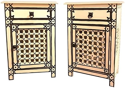 A Pair of Moroccan Latticework White &amp; Black Nightstands