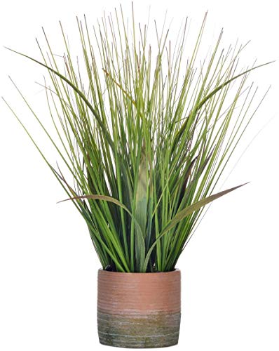 16 inches Artificial Green PVC Grass Potted Plant, Authentic Looking Fake River Grass with Planter