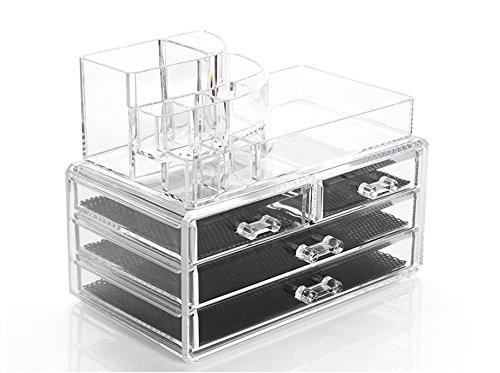 Kamay's Big Size Makeup Case Acrylic Clear Cosmetic Organiser Display Box Acrylic Makeup storage 4 Drawers With Top Section (SF-1157)