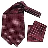 CANGRON Men Burgundy Dots Ascot Tie Cravat & Pocket